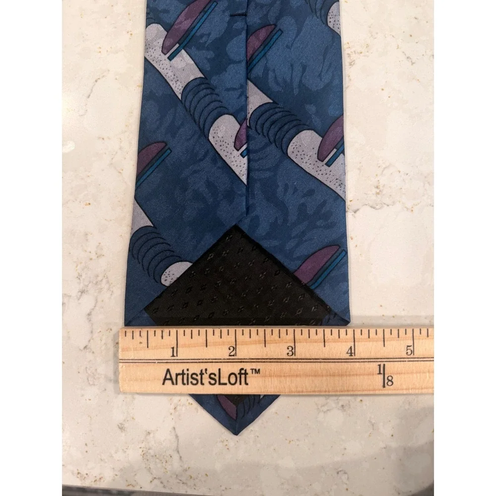 Valentino Pietro Mens Blue Abstract Geometric Pure Silk‎ Necktie Hand Made USA